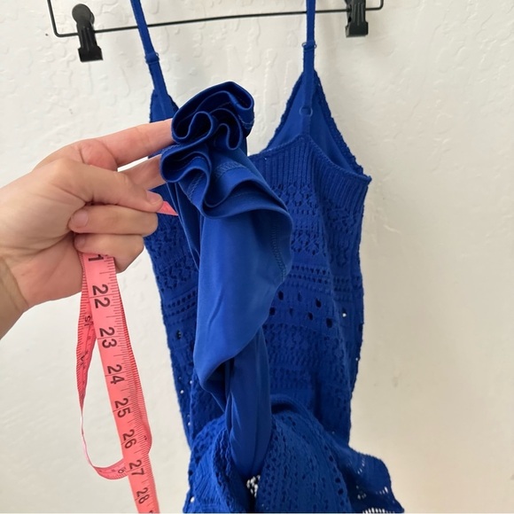 Freshman 1996 Royal Blue Summer Crochet Lined Tank Scallop Hem Bodycon Dress XS - Picture 2 of 8